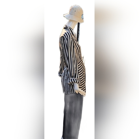 Massimo Dutti Satiny Black and Cream Striped Lounge Jacket/shirt Lg - Picture 2 of 15